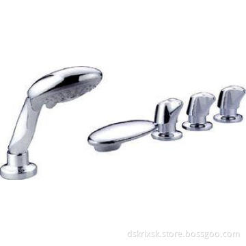 Chrome Polished Bathtub Mixer Taps , Three Handle Pull Out